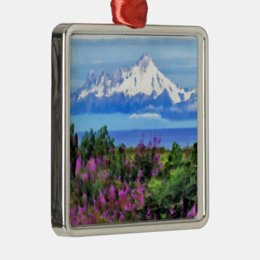 Surreal Alaskan Wilderness Gemälde Ornament Aus Metall (Rechts)