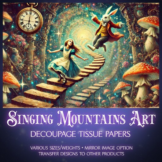 Surreal Alice In Wonderland Rabbit Hole Decoupage Seidenpapier
