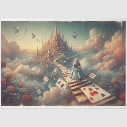 Surreal Alice's Fantasy Cloud Castle Decoupage Seidenpapier (Vorderseite)