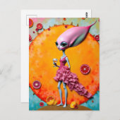 Surreal Alien Lady in Rosa mit Orangensaft Postkarte (Vorne/Hinten)