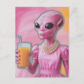 Surreal Alien Lady in Rosa mit Orangensaft Postkarte (Vorderseite)
