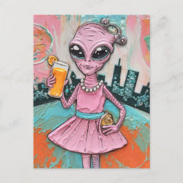 Surreal Alien Lady in Rosa mit Orangensaft Postkarte