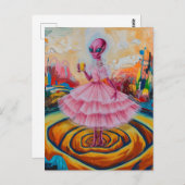 Surreal Alien Lady in Rosa mit Orangensaft Postkarte (Vorne/Hinten)