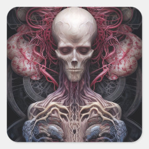 Surreal Anatomy Horror Sci-Fi Art Quadratischer Aufkleber