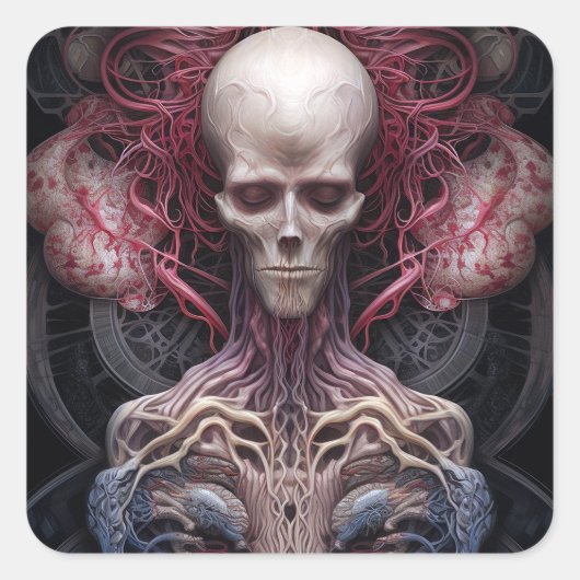 Surreal Anatomy Horror Sci-Fi Art Quadratischer Aufkleber (Vorderseite)