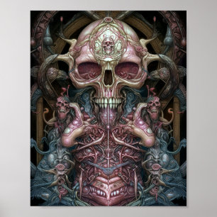 Surreal Anatomy Skull Horror Sci-Fi Art Poster