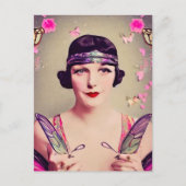 Surreal Art Deco Butterfly Flapper Postkarte (Vorderseite)