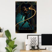 Surreal Art Deco Camera Woman Gold Silhouette Poster (Heimbüro)