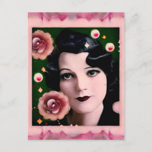 Surreal Art Deco Gerahmt Lady Face Postkarte
