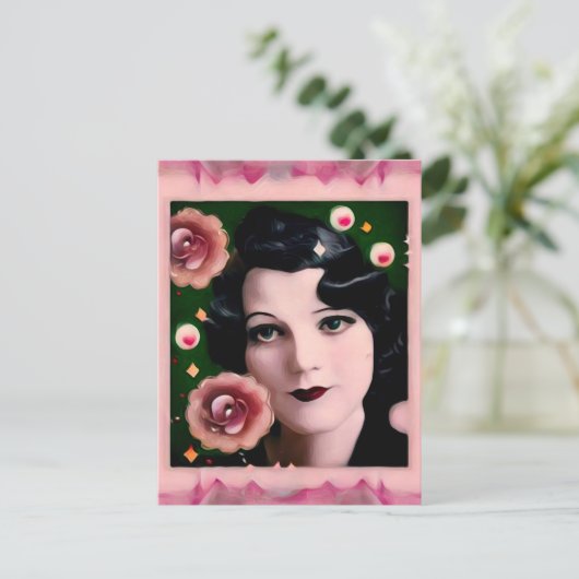 Surreal Art Deco Gerahmt Lady Face Postkarte (Stehend Vorderseite)