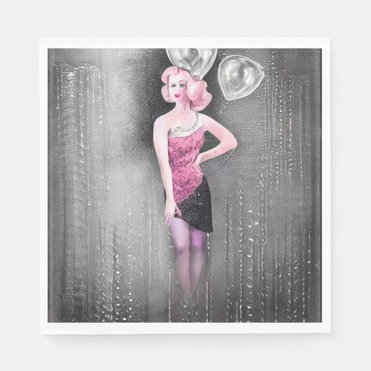 Surreal Art Deco Vintag Flapper & Balloons Serviette (Vorderseite)