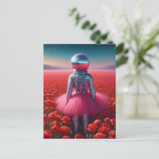 Surreal astronaut in a pink tutu disco ball head  postkarte (Stehend Vorderseite)