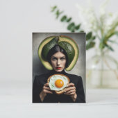 Surreal Avocado Toast and Egg Breakfast Frau Postkarte (Stehend Vorderseite)
