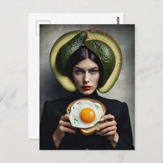 Surreal Avocado Toast and Egg Breakfast Frau Postkarte (Vorne/Hinten)