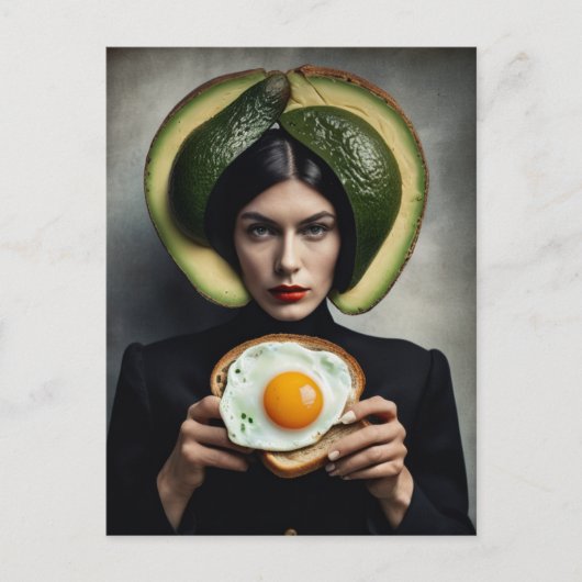 Surreal Avocado Toast and Egg Breakfast Frau Postkarte (Vorderseite)