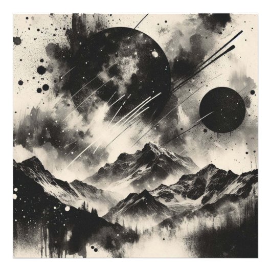 Surreal Berglandschaft mit Abstrakten Kreisen Fotodruck (Vorne)