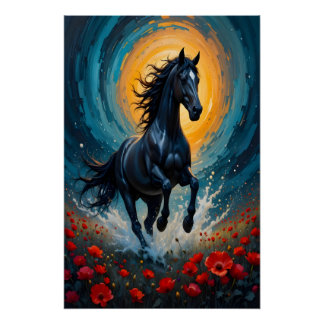 Surreal Black Horse Wall Art | Home Decor Gift Poster