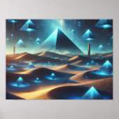 Surreal Blaue Wüste & Floating Pyramiden Poster (Vorne)