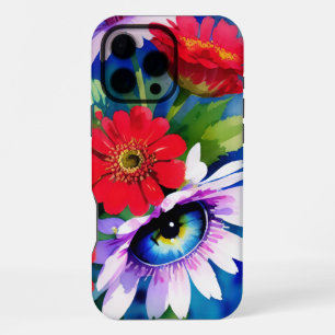 Surreal Blaues Auge rosa Blume & rote Zenien iPhone 16 Pro Max Hülle