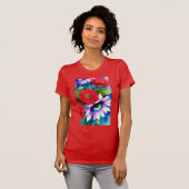 Surreal Blue Eye Pink Flower & Red Zenias T-Shirt (Vorne ganz)