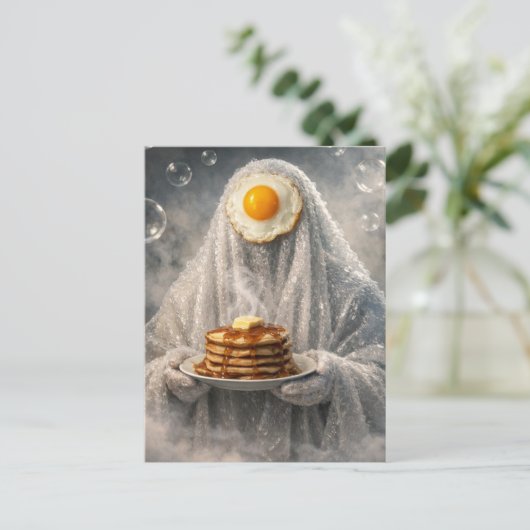 Surreal Breakfast pancakes and eggs bubble ghost Postkarte (Stehend Vorderseite)