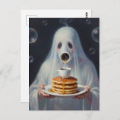 Surreal Breakfast pancakes ghost with coffee Postkarte (Vorne/Hinten)