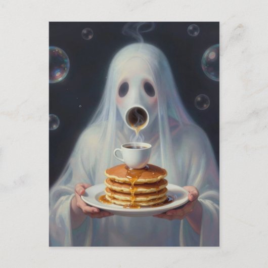 Surreal Breakfast pancakes ghost with coffee Postkarte (Vorderseite)