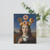 Surreal Breakfast Series Donuts and  Coffee Woman  Postkarte (Stehend Vorderseite)