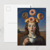 Surreal Breakfast Series Donuts and  Coffee Woman  Postkarte (Vorne/Hinten)