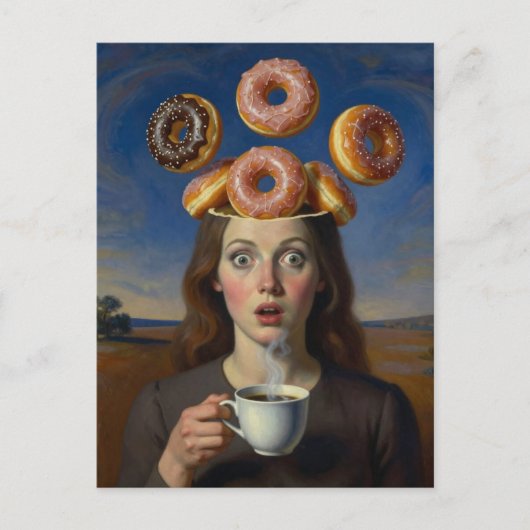 Surreal Breakfast Series Donuts and  Coffee Woman  Postkarte (Vorderseite)
