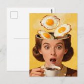 Surreal Breakfast Toast and Coffee Woman Yellow  Postkarte (Vorne/Hinten)