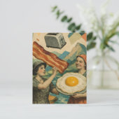Surreal Breakfast Woman Bacon and Eggs Toaster Postkarte (Stehend Vorderseite)