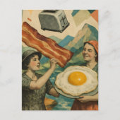 Surreal Breakfast Woman Bacon and Eggs Toaster Postkarte (Vorderseite)