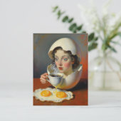 Surreal Breakfast Woman in Cracked Egg With Coffee Postkarte (Stehend Vorderseite)