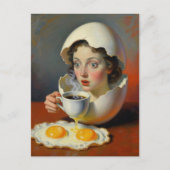 Surreal Breakfast Woman in Cracked Egg With Coffee Postkarte (Vorderseite)