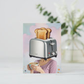 Surreal Breakfast Woman Toaster Head Postkarte (Stehend Vorderseite)