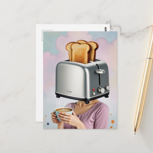 Surreal Breakfast Woman Toaster Head Postkarte (Vorderseite/Rückseite Beispiel)