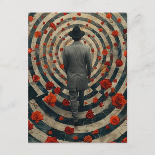 Surreal Business Man Red Roses Tunnel Collage Postkarte (Vorderseite)