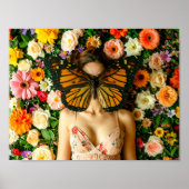 Surreal Butterfly Maske Frau im Blumengarten Poster (Vorne)
