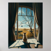 Surreal Cat Gazing Out Window - surrealistische Ku Poster (Vorne)