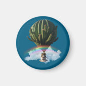 Surreal Cat Hot Air Ballon mit Kaktus & Regenbogen Magnet (Vorne)
