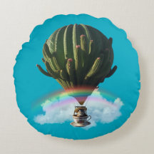 Surreal Cat Hot Air Ballon mit Kaktus & Regenbogen