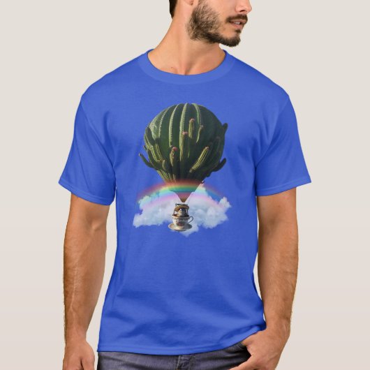 Surreal Cat Hot Air Ballon mit Kaktus & Regenbogen T-Shirt (Vorderseite)