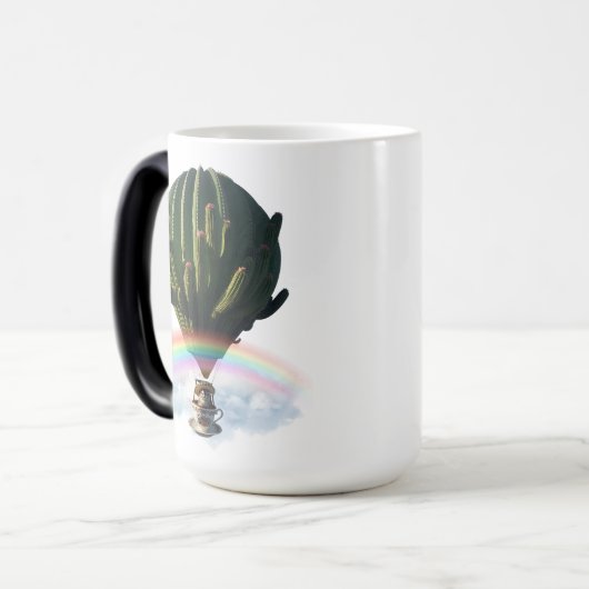 Surreal Cat Hot Air Ballon mit Kaktus & Regenbogen Verwandlungstasse (Vorderseite Links)