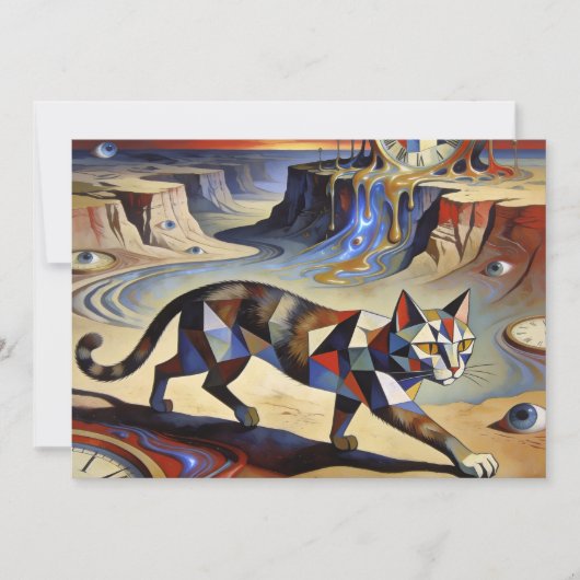 Surreal Cat Melting Clocks Dali Picasso Inspired Einladung (Vorderseite)