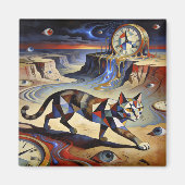 Surreal Cat Melting Clocks Dali Picasso Inspired Magnet (Vorne)