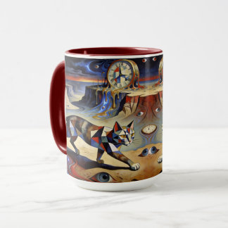 Surreal Cat Melting Clocks Dali Picasso Inspired Tasse