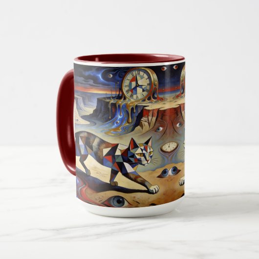 Surreal Cat Melting Clocks Dali Picasso Inspired Tasse (Vorderseite Links)