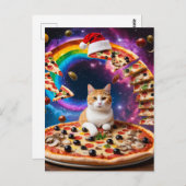 Surreal Cat on a Flying Pizza Weihnachten Postkarte (Vorne/Hinten)