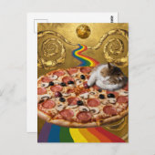 Surreal Cat on a Pizza Golden Background Postkarte (Vorne/Hinten)